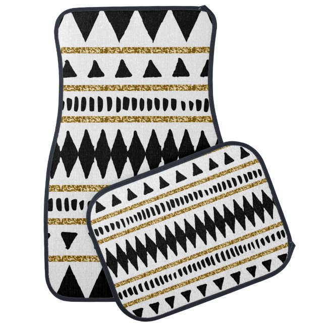 Black Gold Glitter Ethnic Pattern Car Floor Mat (Set)