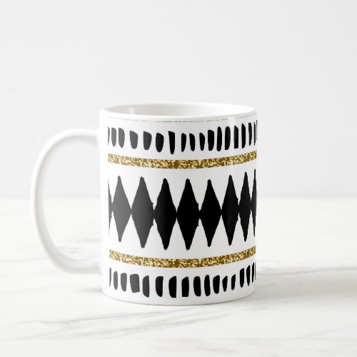 Black Gold Glitter Ethnic Pattern Coffee Mug