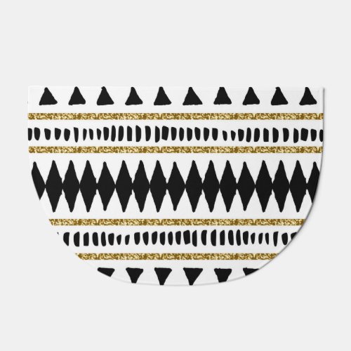 Black Gold Glitter Ethnic Pattern Doormat