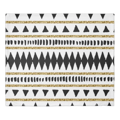 Black Gold Glitter Ethnic Pattern Duvet Cover