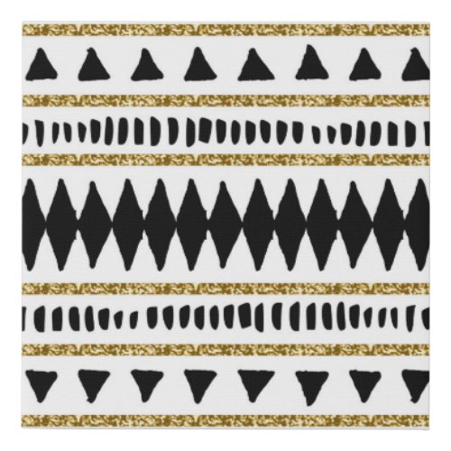 Black Gold Glitter Ethnic Pattern Faux Canvas Print