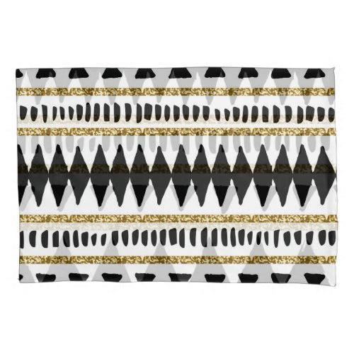 Black Gold Glitter Ethnic Pattern Pillow Case