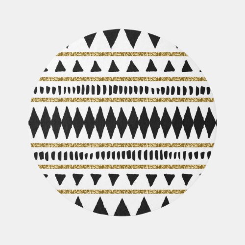 Black Gold Glitter Ethnic Pattern Rug