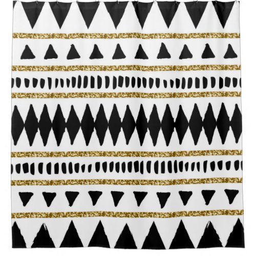 Black Gold Glitter Ethnic Pattern Shower Curtain