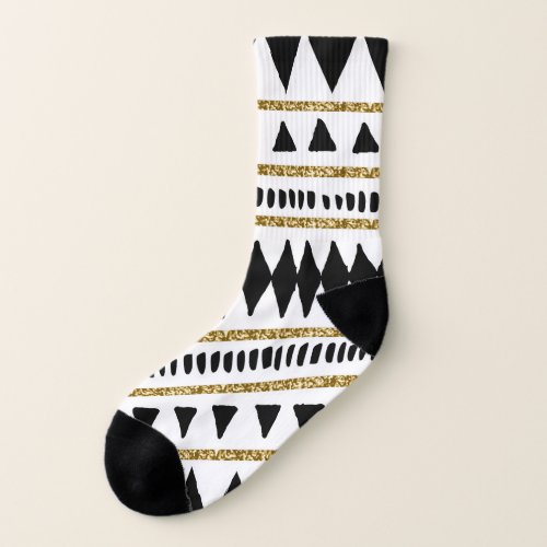 Black Gold Glitter Ethnic Pattern Socks