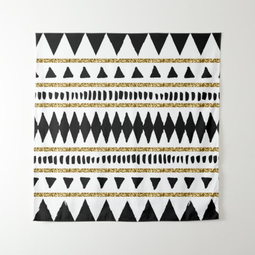 Black Gold Glitter Ethnic Pattern Tapestry