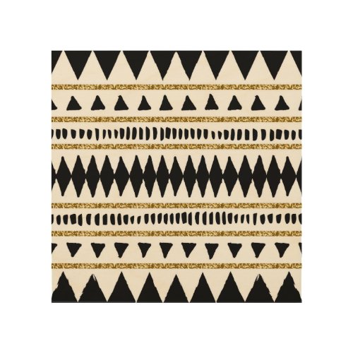 Black Gold Glitter Ethnic Pattern Wood Wall Art