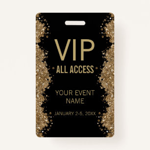 Black Gold Glitter Event VIP All Access Pass ID  Badge