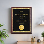 Black Gold Glitter Excellent Service for Employee Award Plaque<br><div class="desc">Introducing the Black Gold Glitter Excellent Service Employee Award Plaque, a stunning way to recognize outstanding contributions in the workplace! This elegant plaque features a sleek black design adorned with shimmering gold glitter, symbolizing excellence and achievement. Perfect for honoring dedicated employees, it can be personalized with the recipient's name and...</div>