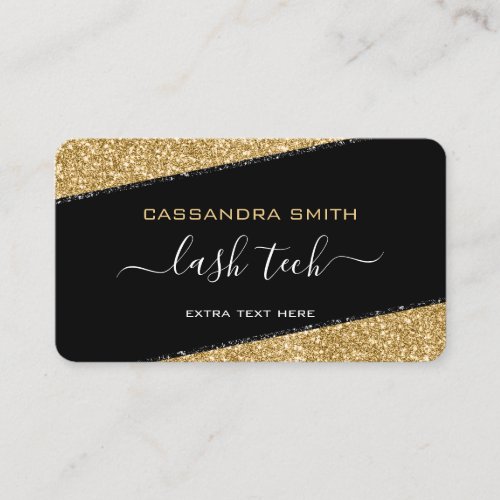 Black  Gold Glitter Eyelash Lash Technician Business Card