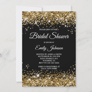Black Gold Glitter Fancy Script Bridal Shower Invitation