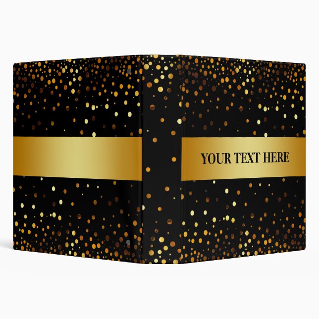 Black Gold Glitter Faux Foil Confetti 3 Ring Binder (Background)