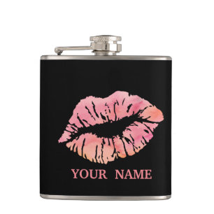 Black Gold Glitter Faux Foil Confetti Lips Flask