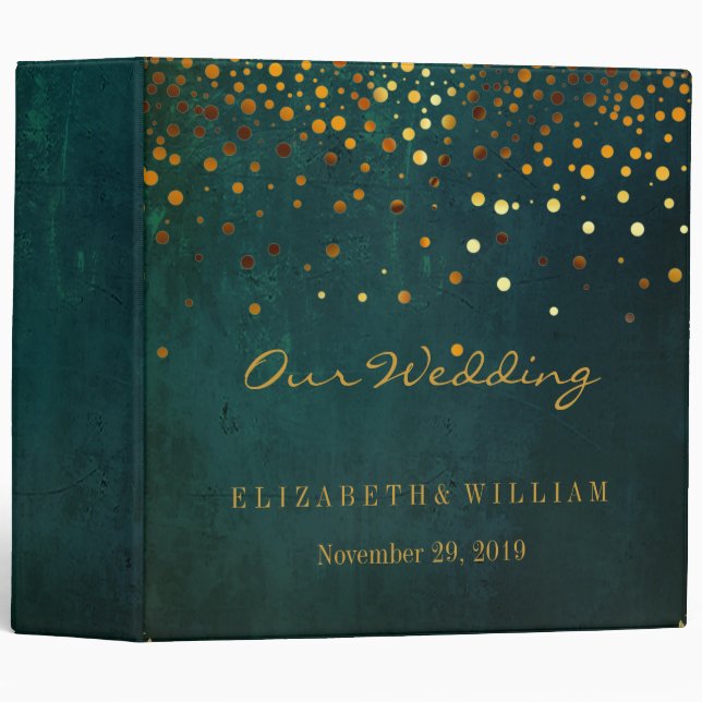 Black Gold Glitter Faux Foil Confetti Personalize 3 Ring Binder (Front/Spine)