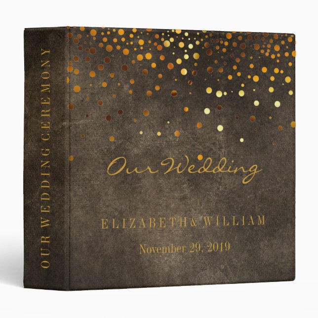 Black Gold Glitter Faux Foil Confetti Personalize  3 Ring Binder (Front/Spine)