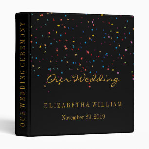 Black Gold Glitter Faux Foil Confetti Personalize 3 Ring Binder