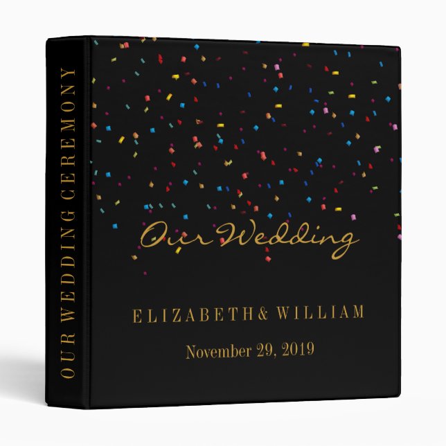 Black Gold Glitter Faux Foil Confetti Personalize  3 Ring Binder (Front/Spine)