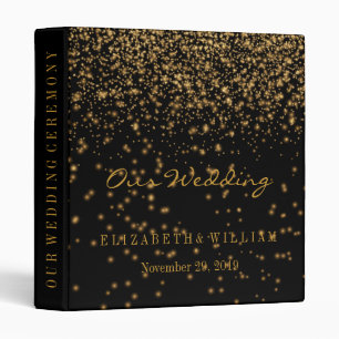Black Gold Glitter Faux Foil Confetti Personalize 3 Ring Binder