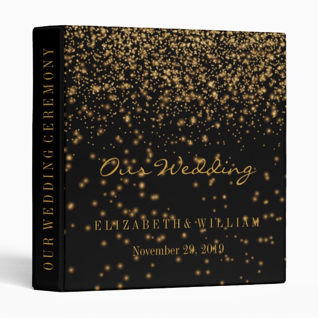 Black Gold Glitter Faux Foil Confetti Personalize  3 Ring Binder (Front/Spine)