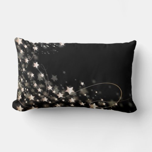 Black Gold Glitter Faux Foil Confetti Stars Lumbar Pillow