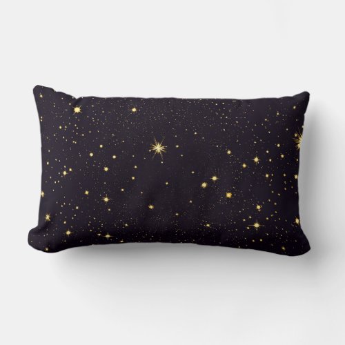 Black Gold Glitter Faux Foil Confetti Stars Lumbar Pillow