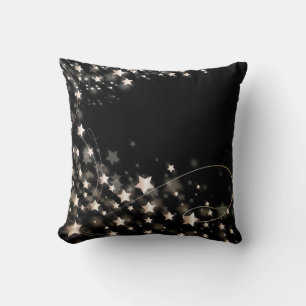 Black Gold Glitter Faux Foil Confetti Stars Throw Pillow
