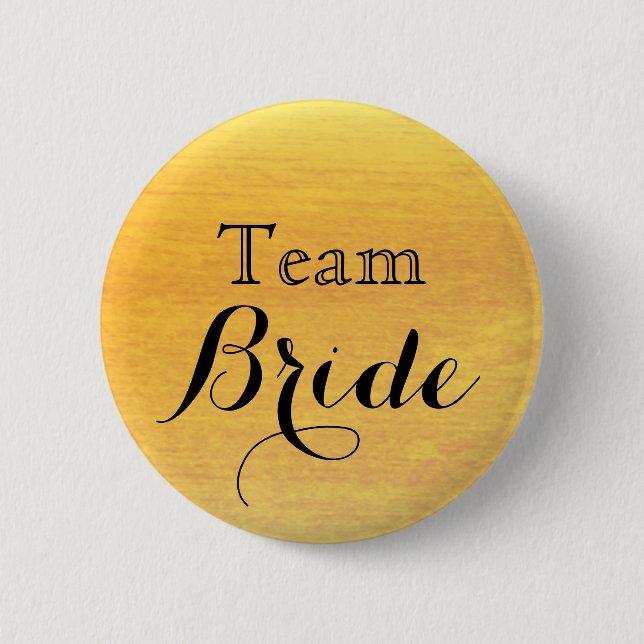 Black Gold Glitter Faux Foil Wedding Team Bride Button (Front)