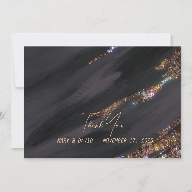 Black Gold Glitter Foil Thank You Card (Front)