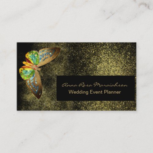  Black Gold Glitter Gilded Butterfly Chic Girly Business Card