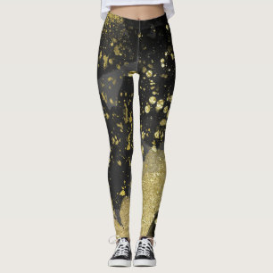 Black & Gold Glitter Glam Grunge Splatter Fashion Leggings