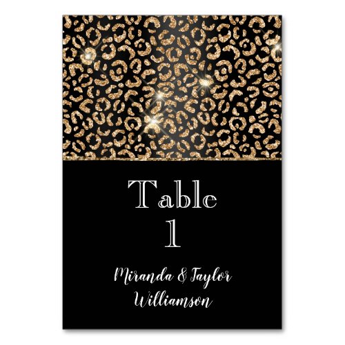Black Gold Glitter Glam Leopard Table Number
