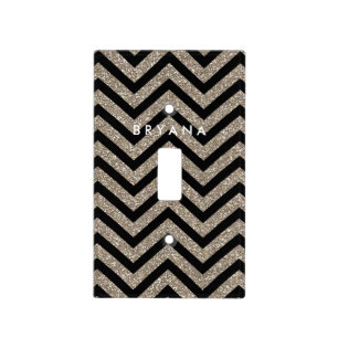 Black & Gold Glitter Glam Light Switch Cover Decor