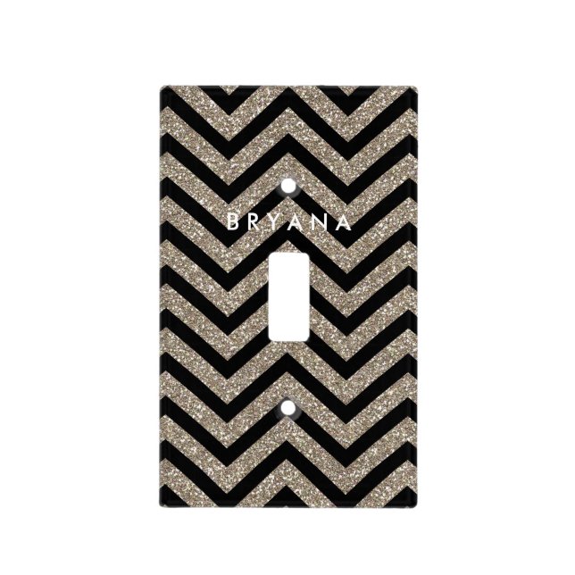 Black & Gold Glitter Glam Light Switch Cover Decor (Front)
