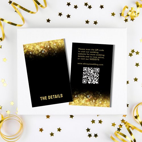 Black Gold Glitter Glam Modern Wedding  Enclosure Card