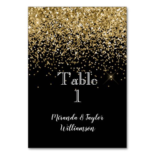 Black Gold Glitter Glam Sparkle Table Number