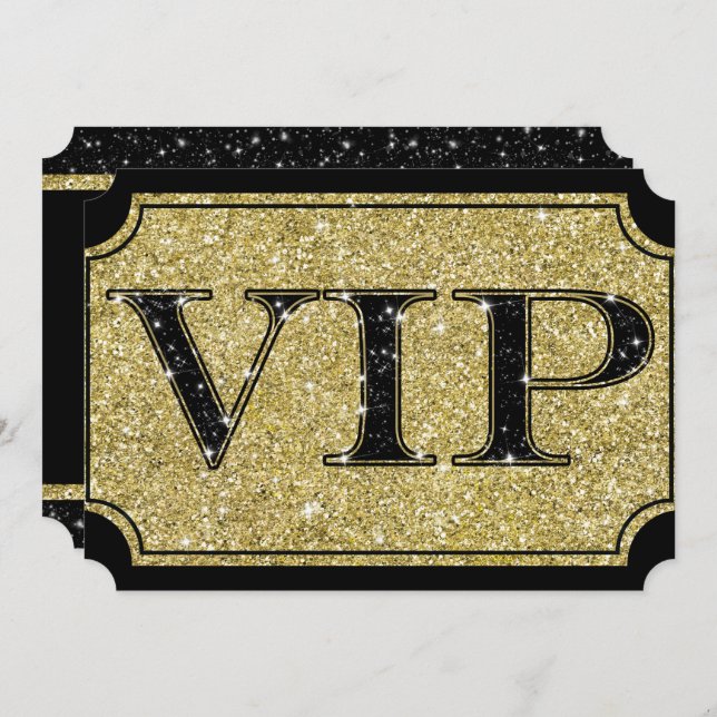Black & Gold Glitter Glam VIP Party Event Ticket Invitation (Front/Back)