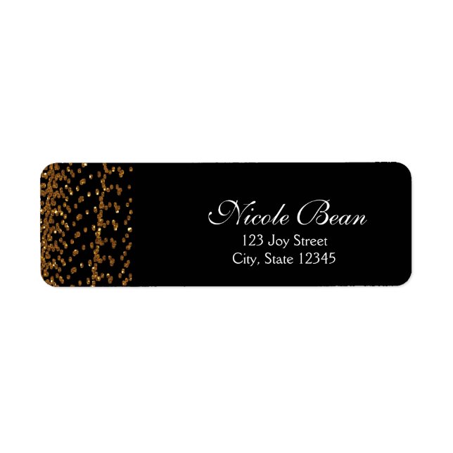 Black & Gold Glitter Glamor Chic Address Labels (Front)