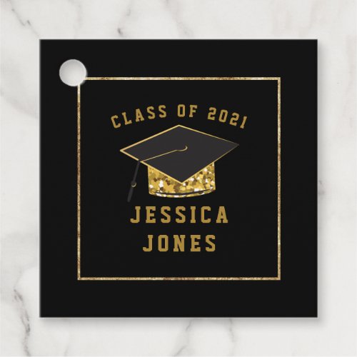 Black  Gold Glitter Graduation Cap  Class of 2021 Favor Tags