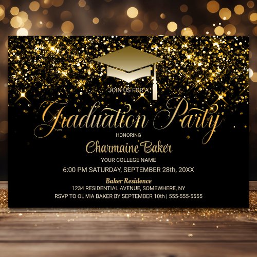 Black Gold Glitter Graduation Party Invitation