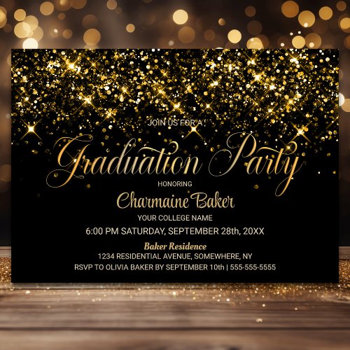 Black Gold Glitter Graduation Party Invitation