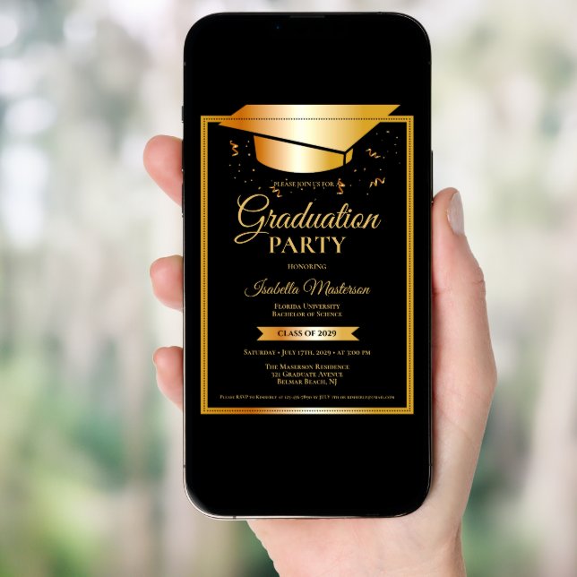 Black Gold Glitter Graduation Party Invitation (Front Digital)