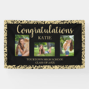 Black Gold Glitter Graduation Party Photo Banner