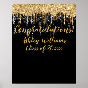 Black Gold Glitter Graduation Photo Prop Grad Poster