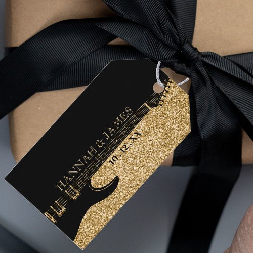 Black  Gold Glitter Guitar Wedding Gift Tags