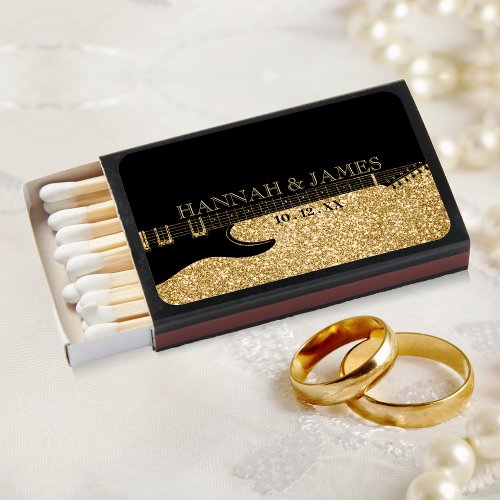 Black  Gold Glitter Guitar Wedding Matchboxes