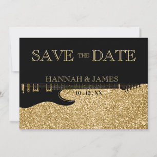 Black & Gold Glitter Guitar Wedding Save The Date