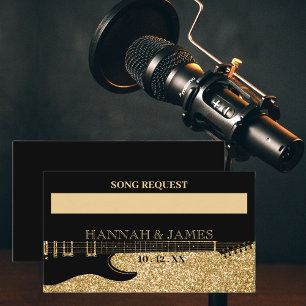 Black & Gold Glitter Guitar Wedding Song Request Enclosure Card