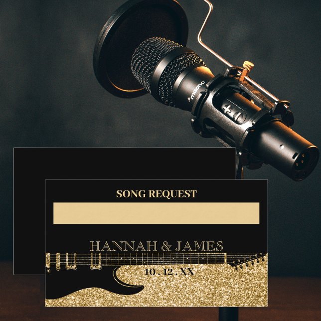 Black & Gold Glitter Guitar Wedding Song Request Enclosure Card (Black & Gold Glitter Guitar Wedding Song Request Enclosure Card)