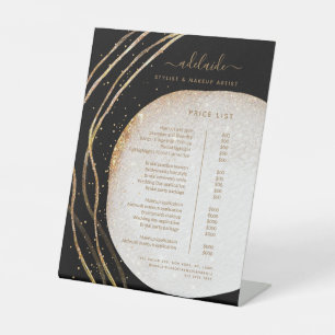 Black Gold Glitter Hair Stylist Salon Price List Pedestal Sign