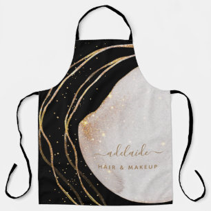 Black Gold Glitter Hair Stylist Script Salon Name Apron
